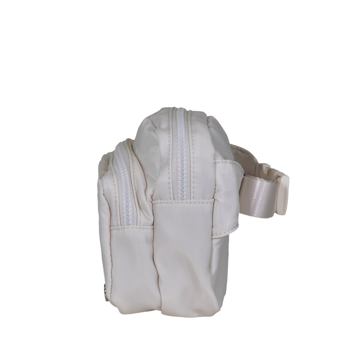 Square Double Zip Waist Sling Bag in Ivory