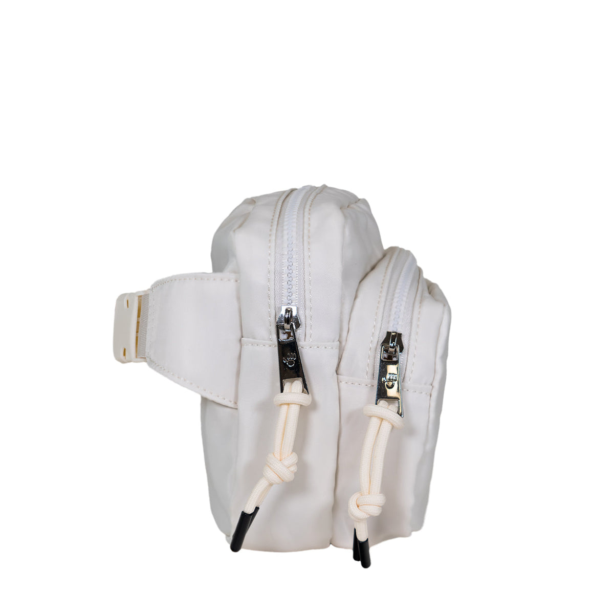 Square Double Zip Waist Sling Bag in Ivory
