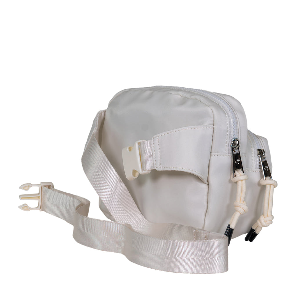 Square Double Zip Waist Sling Bag in Ivory