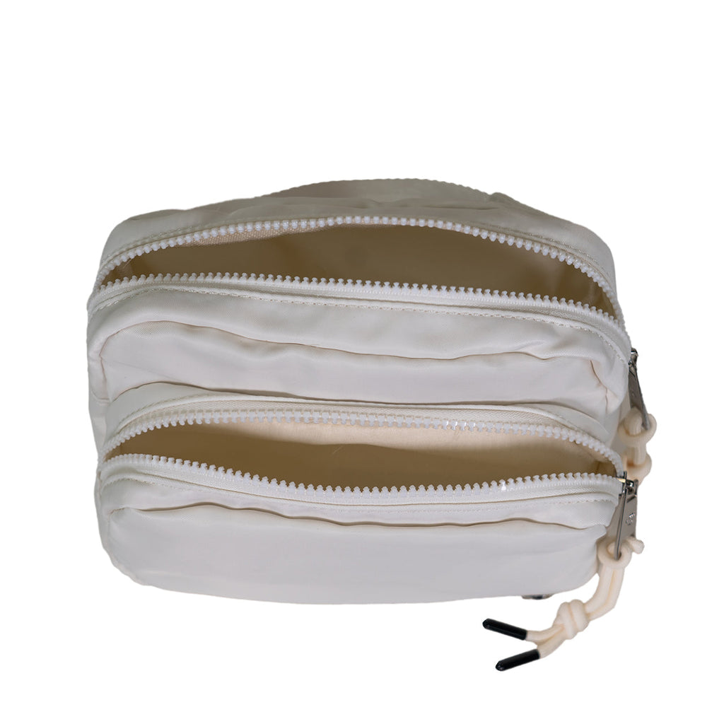 Square Double Zip Waist Sling Bag in Ivory