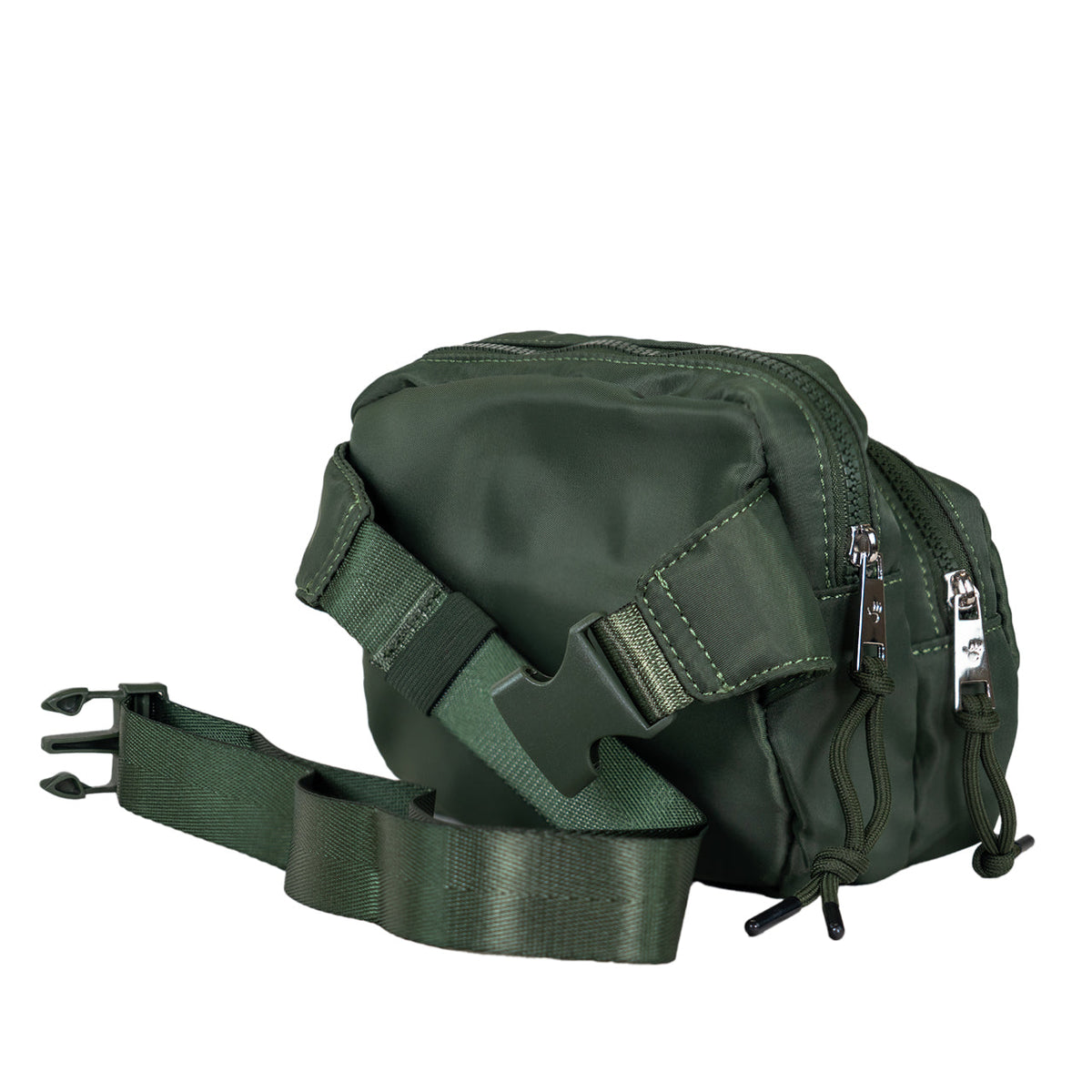 Double Zip Waist Sling Bag in Olive