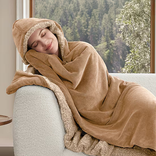 Cozy Hooded Wearable Throw in Iced Coffee